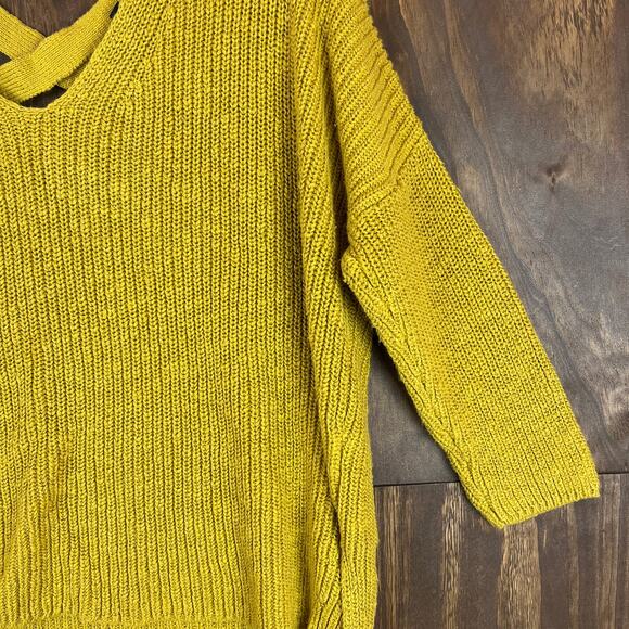 Express Womens Sweater Mustard Yellow Knit Crossback Long Sleeve Stretch M - Picture 5 of 13